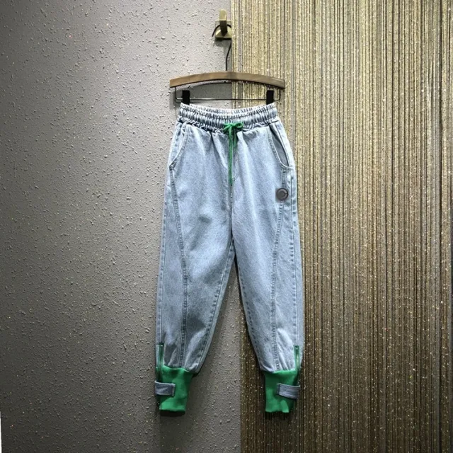 Elastic Waist Women's Personality Colored Bungee Jeans Green - Shop at LoveMi