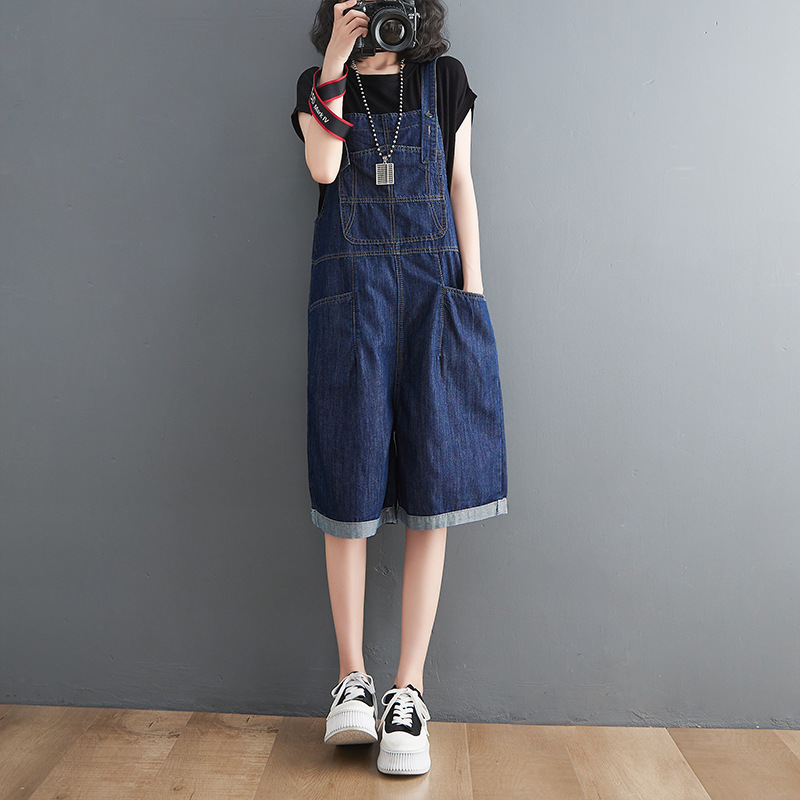 Women's Thin Fashion Casual Denim Overalls Shorts Navy - Shop at LoveMi