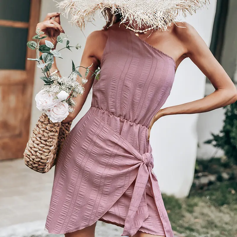 Nipped Waist Tie Irregular Hem Sexy Backless Ladies Dress