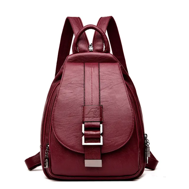 Ladies Backpack Casual Soft Leather Large Capacity Red - Shop at LoveMi