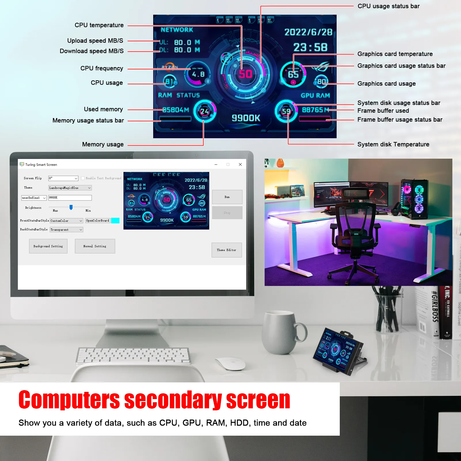 3.5-inch Computer Small Secondary Screen IPS Full View USB Chassis Monitor Date Display – image 7
