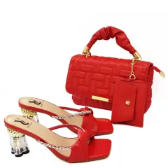 Crossbody Bag With Small Card Bag, Cross Strap High-heeled Sandals - Red - View 1