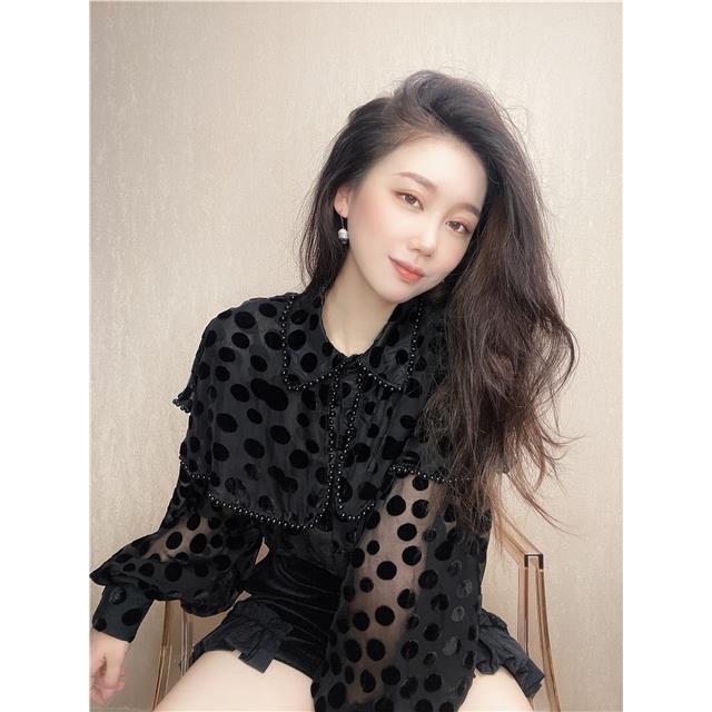 Title 9, Hollow Sexy Polka Dot Velvet Shirt Women Pearl ...