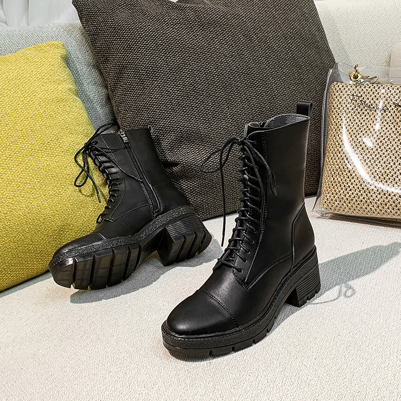 Martin Boots White Crystal Thick Heel Thick-soled Mid-tube Short Boots Women