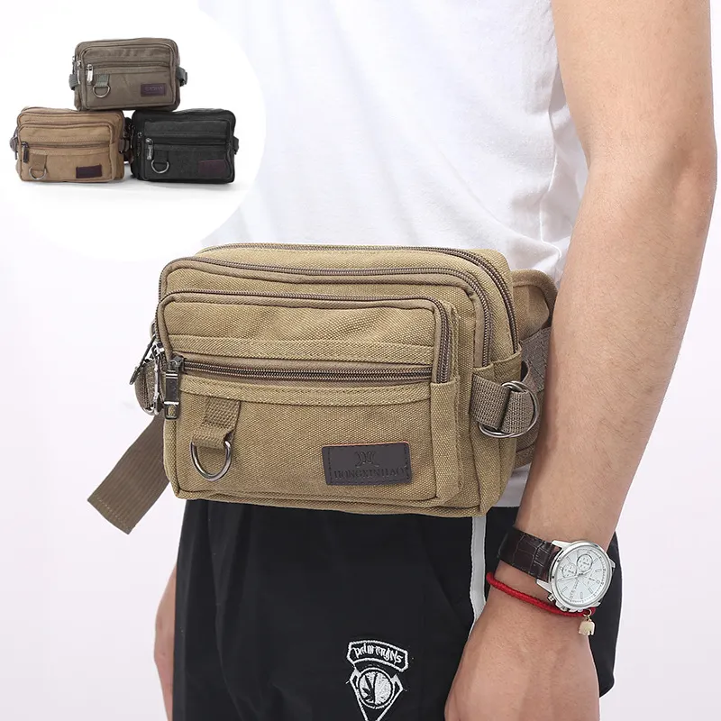 Canvas Fanny Pack With 4-Zipper Pockets Men