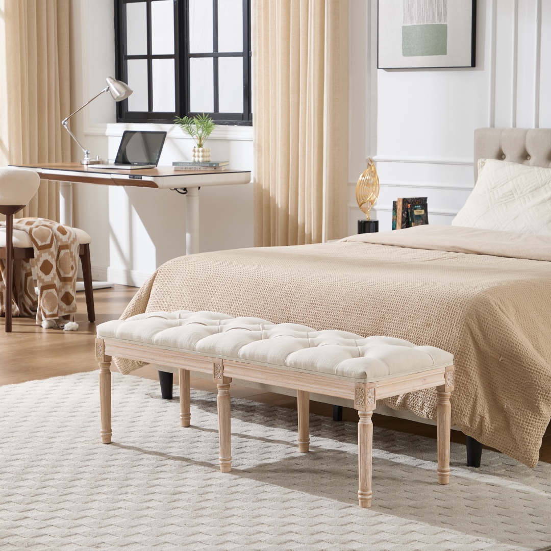 Banc de chambre à coucher, banc d'entrée capitonné vintage français – Image 8