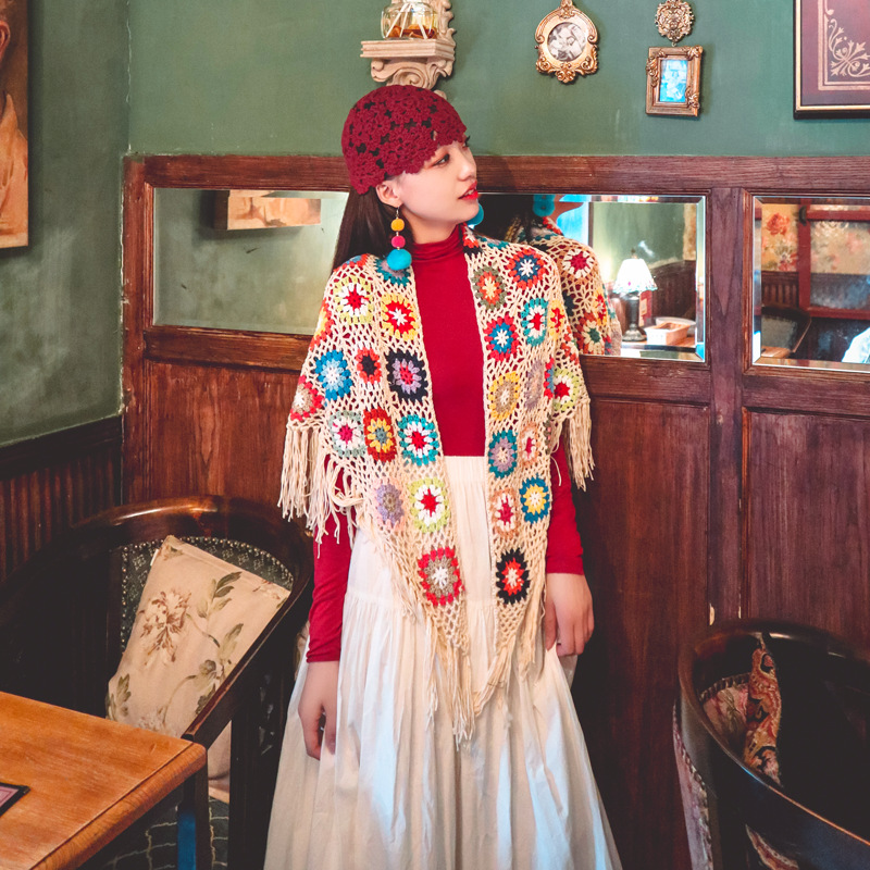 Bohemian Hand-crocheted Fringed Shawl Ethnic Style