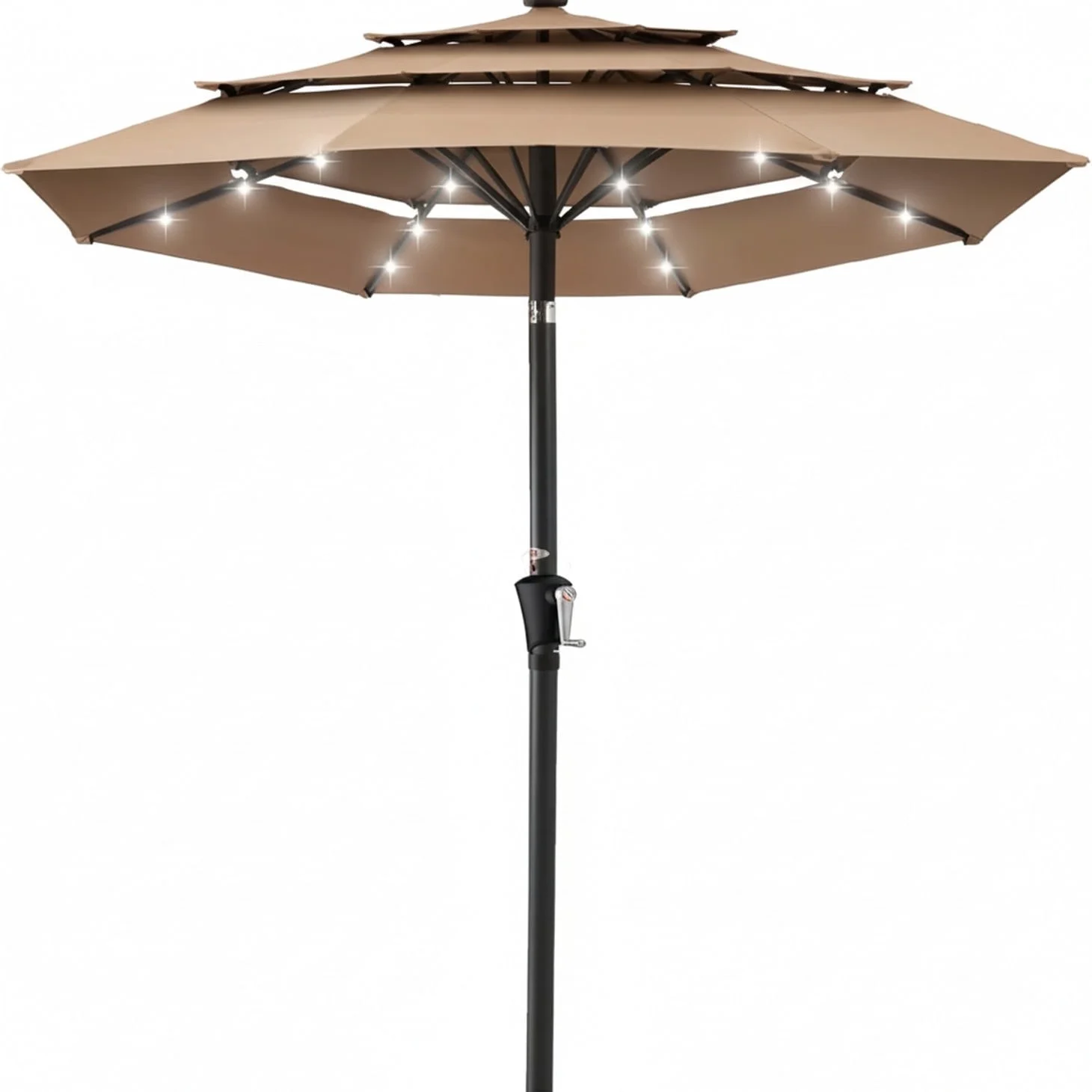 3-layer Solar Courtyard Shade Umbrella, Equipped With 32 LED Lights, And Adjustable Tilt Angle