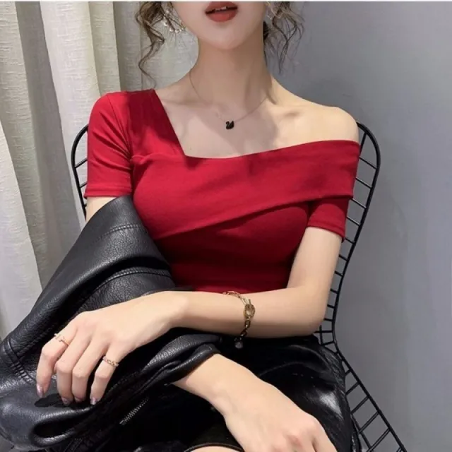 Summer Korean Slim Short Sleeve T shirt Women Red - Shop at LoveMi