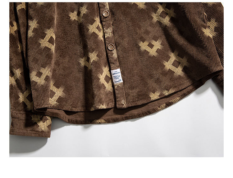 Checkered Patterned Corduroy Shirt In Brown And Black