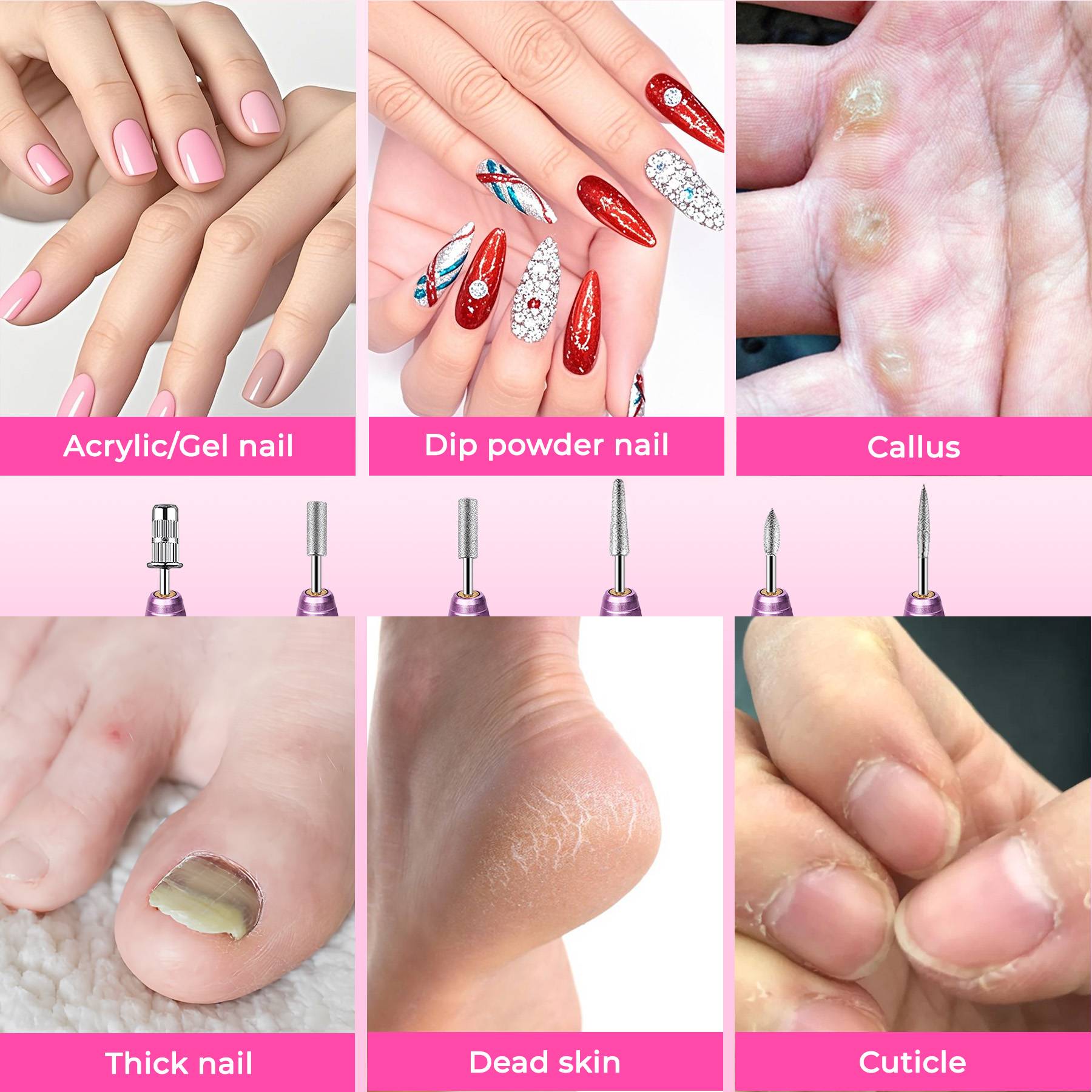 Professional Portable Electric Nail File Kit, Manicure With Nail Drill Bits — foto 7