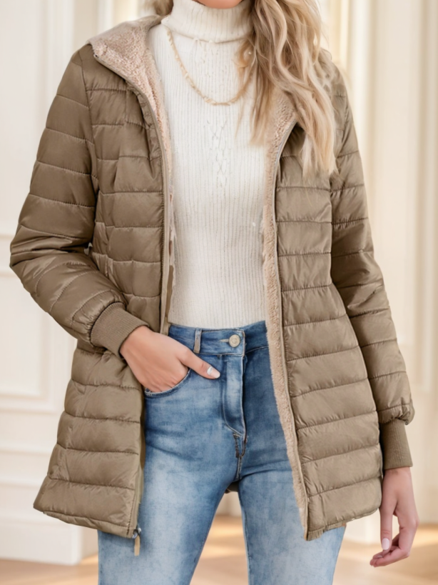 Aveloria Modichic Casual Versatile Solid Color Fleece Hooded Padded Padded Coat