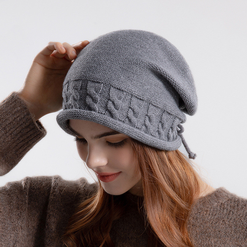 Women's Winter Pullover Drawstring Crimp Warm Hat