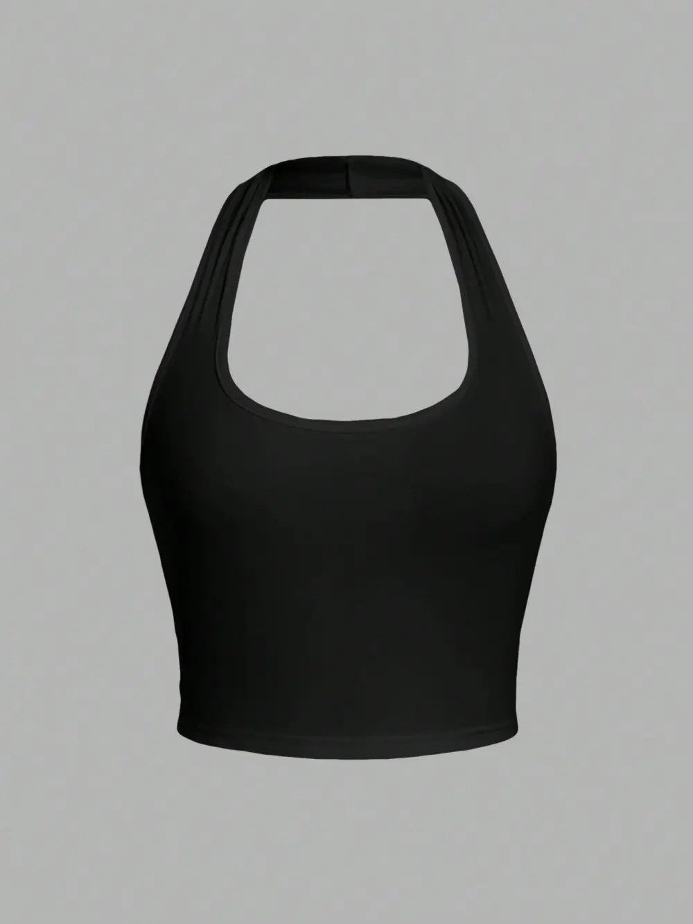 Solid Color Cropped Halter Neck Slim Fit Tank Top