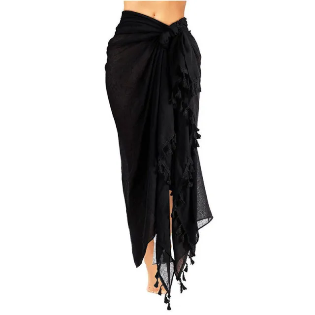 Seaside Beach Holiday Fringed Shawl Scarf Sunscreen Blouse Women Black - Shop at LoveMi