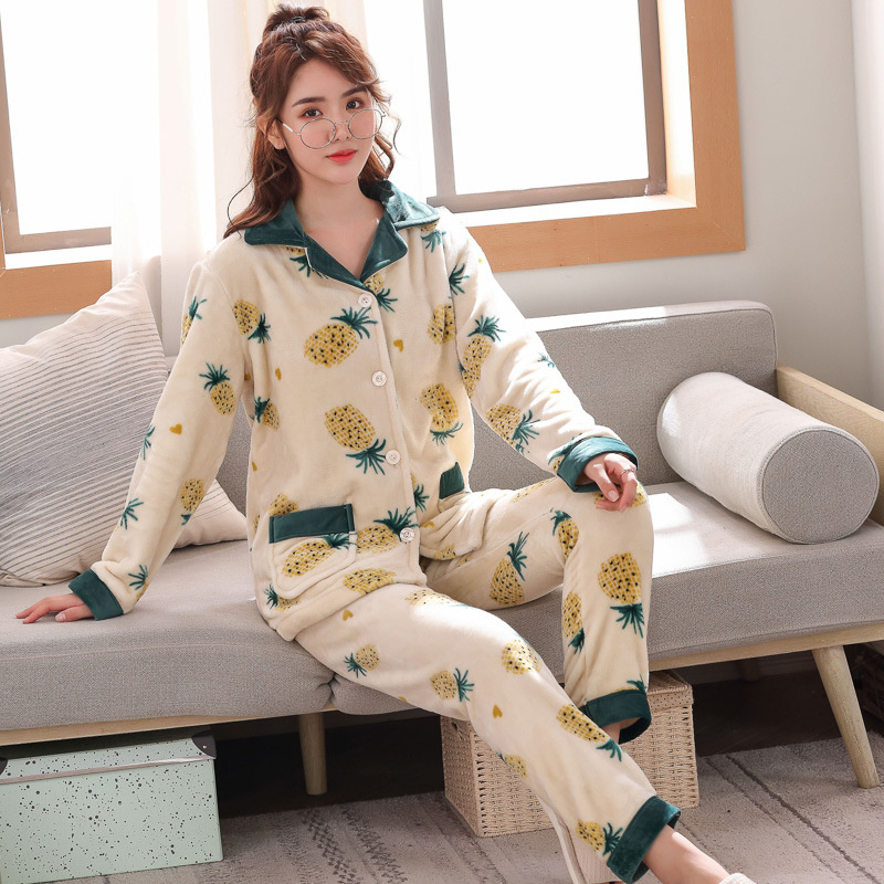 Title 7, Thickened Flannel Pajamas Ladies Cardigan Suit ...