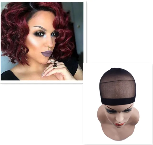 European beauty wig headgear - Wine Red Set