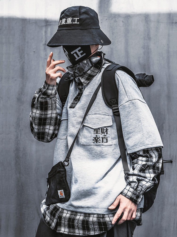 Long-sleeved Fake Two-piece Shirt Men's Trendy Tooling