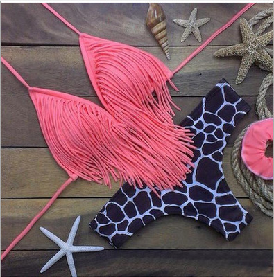 Fringed Floral Bikini Split Swimsuit