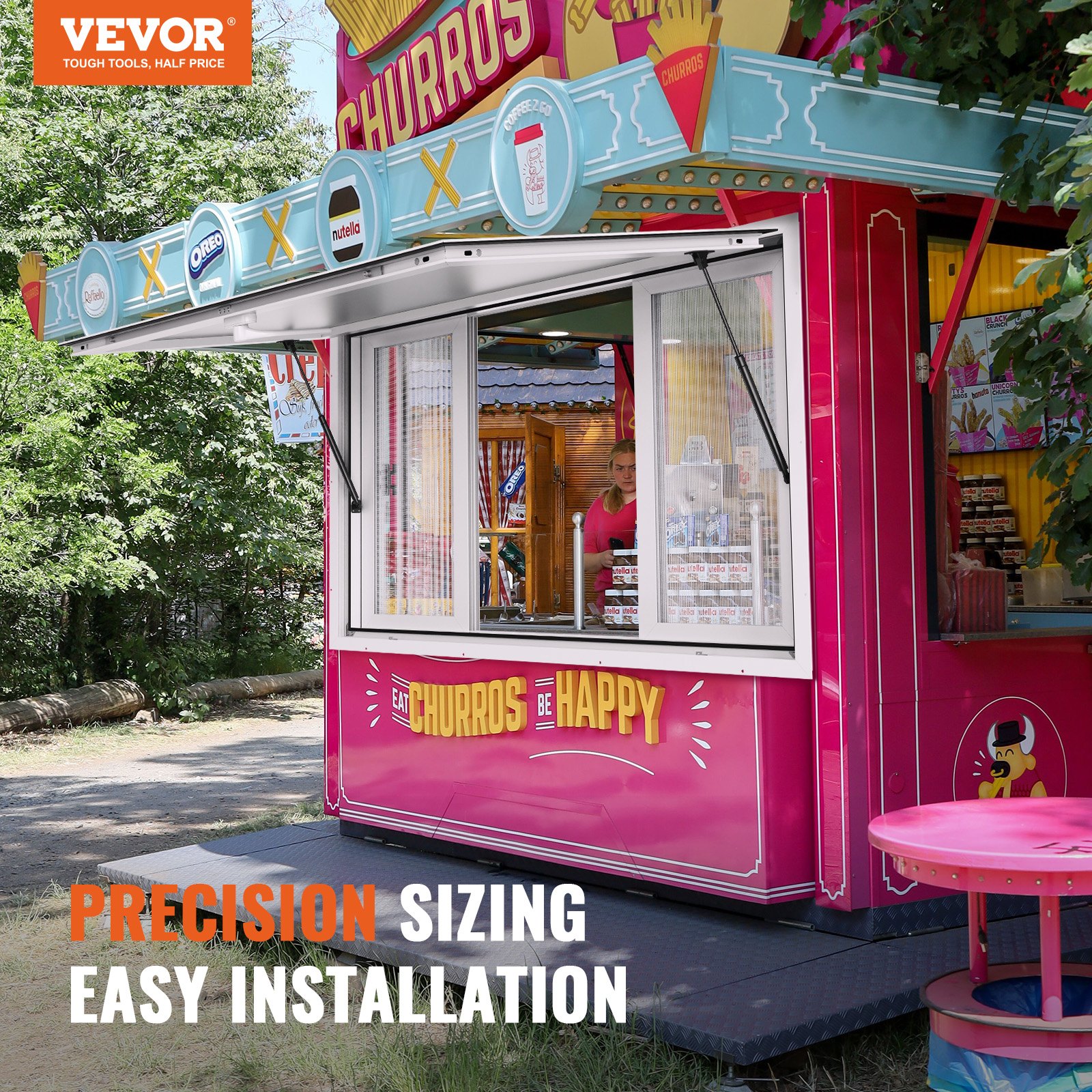 VEVOR Concession Window, Aluminum Alloy Food Truck Service Window With 4 Horizontal Sliding Windows & Awning Door & Drag Hook, Up To 85 Degrees Serving Window For Food Truck Concession Trailer