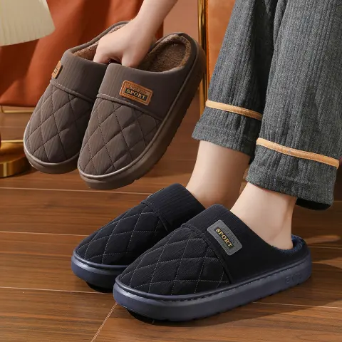 Men's Home Slippers Winter Warm Plush House Shoes Indoor