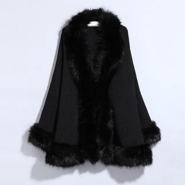 Women's Knitting Jacket Wool Collar Shawl Coat Black - Shop at LoveMi