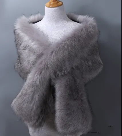 Lengthened Faux Fox Fur Bridal Evening Dress - Grey Black Tip