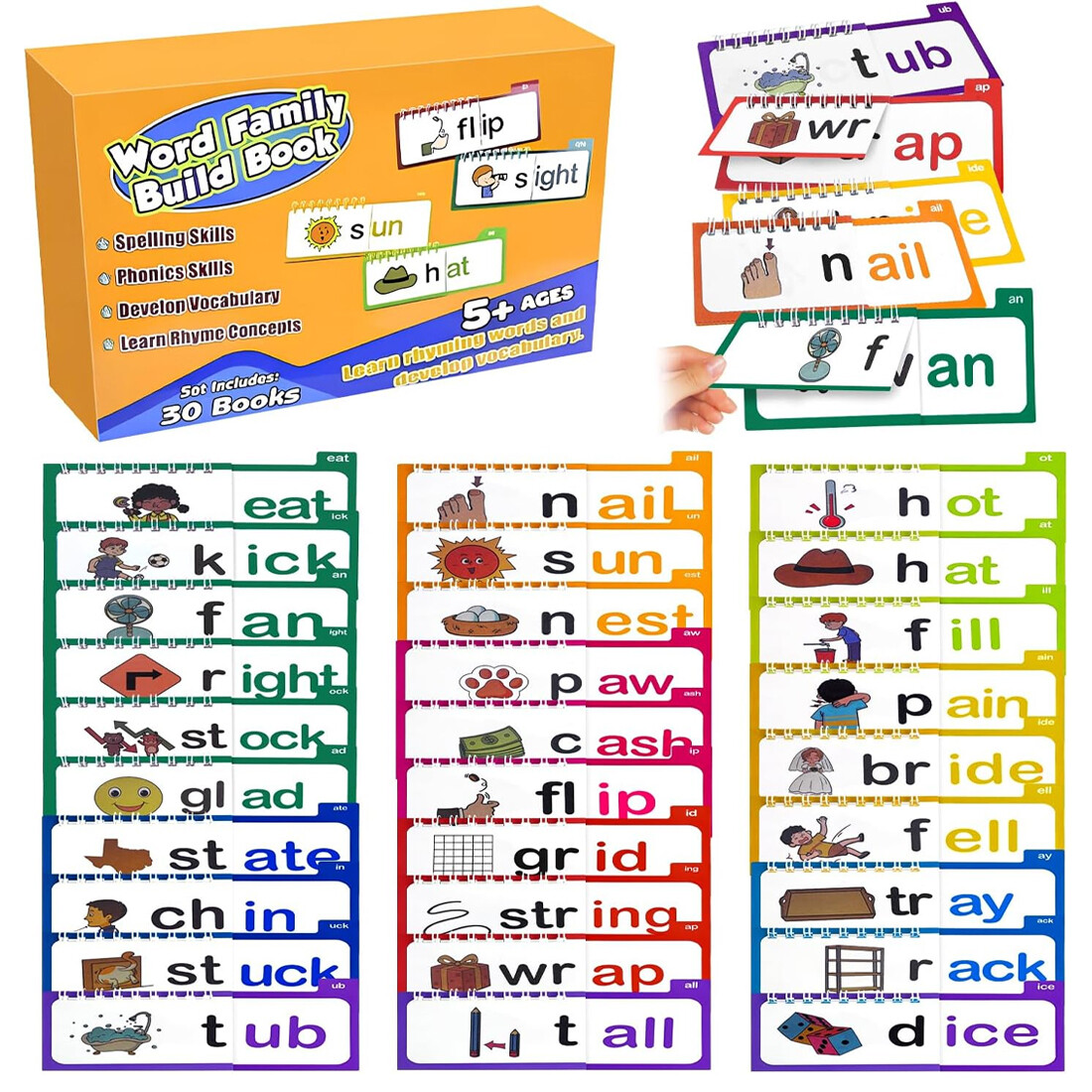 30 Read And Rhyme Flip Books,Word Families Flash Cards,