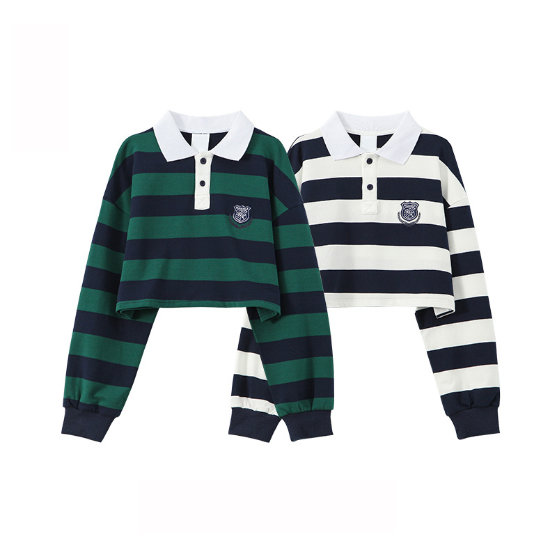 Title 2, Short Embroidered Badge Small Striped Long Sleeve