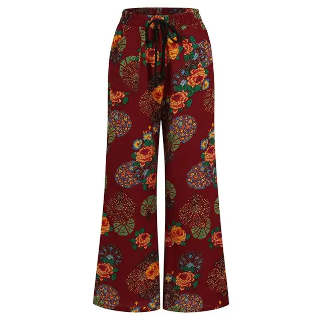 Women's High Waist Wide Leg Pants Multicolor Printed Big Feet Red - Shop at LoveMi