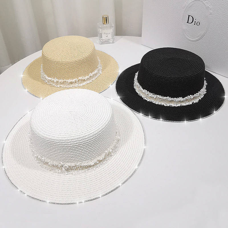 Pearl Flat Brim Straw Beach Hat