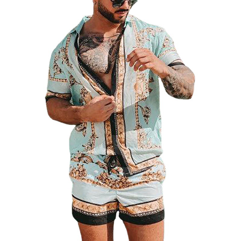 Title 4, Camisa Solta Casual Shorts Masculino Manga Curt...