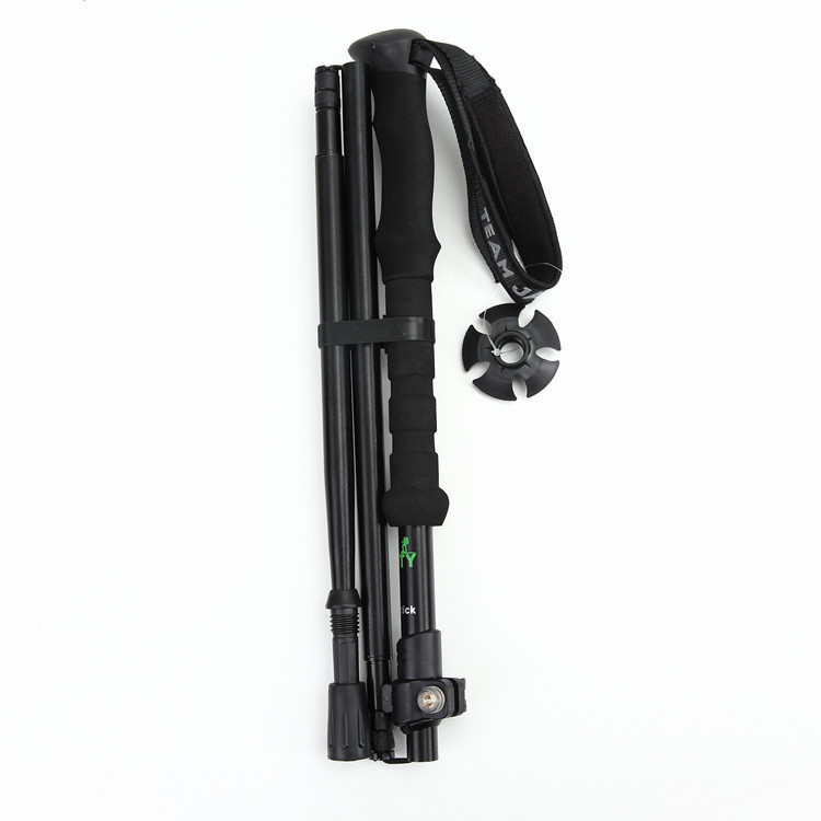 High-strength Four-section Telescopic Folding Short Alpenstock EVA Outdoor Straight Handle Walking Stick With Buggy Bag