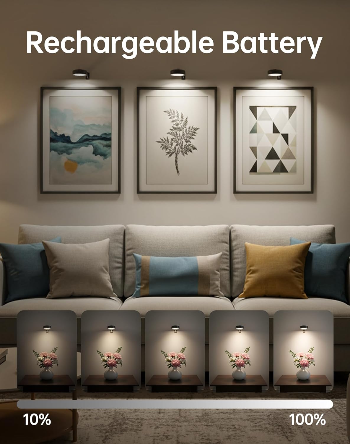 Picture Lights For Wall, 3 Lighting Modes Magnetic Art Display Light,Battery Operated Led Painting Light With Remote Control Dimmable & Timer,9Pack Black