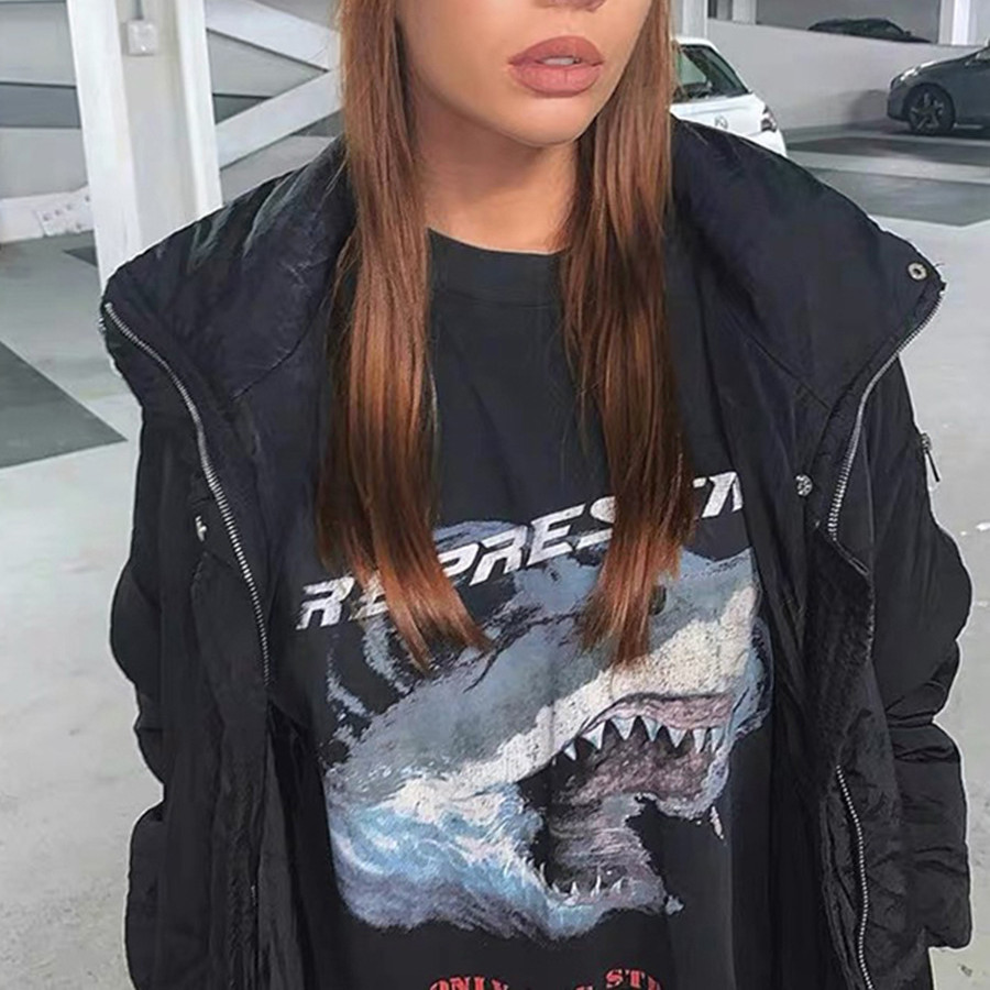 Shark Print Washed Short Sleeve