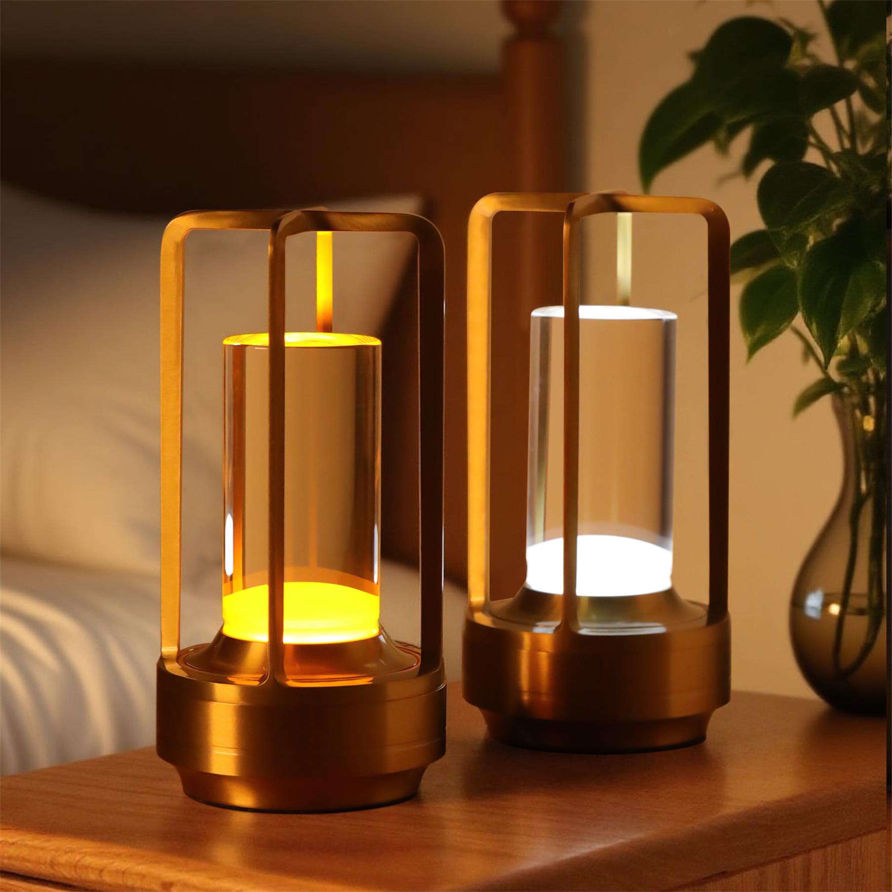 2pcs Portable Touch Control Table Lamp With 5000mAh Battery, 3-Color Stepless Dimming Cordless LED Light For Bedroom Camping Restaurant Bar Indoo