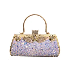 Metal Handbag With Diamond Banquet Clutch - Silver - View 1