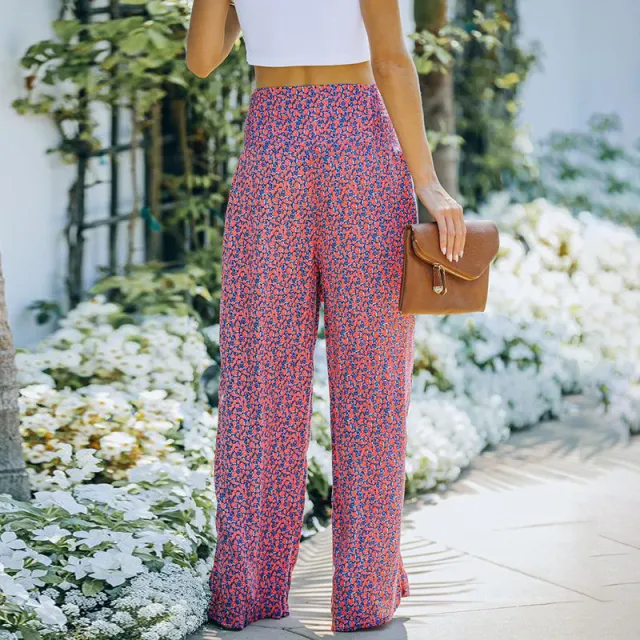 Fashion Printed High Waist Loose Lace up Wide Leg Pants Picture Color Xl - Shop at LoveMi
