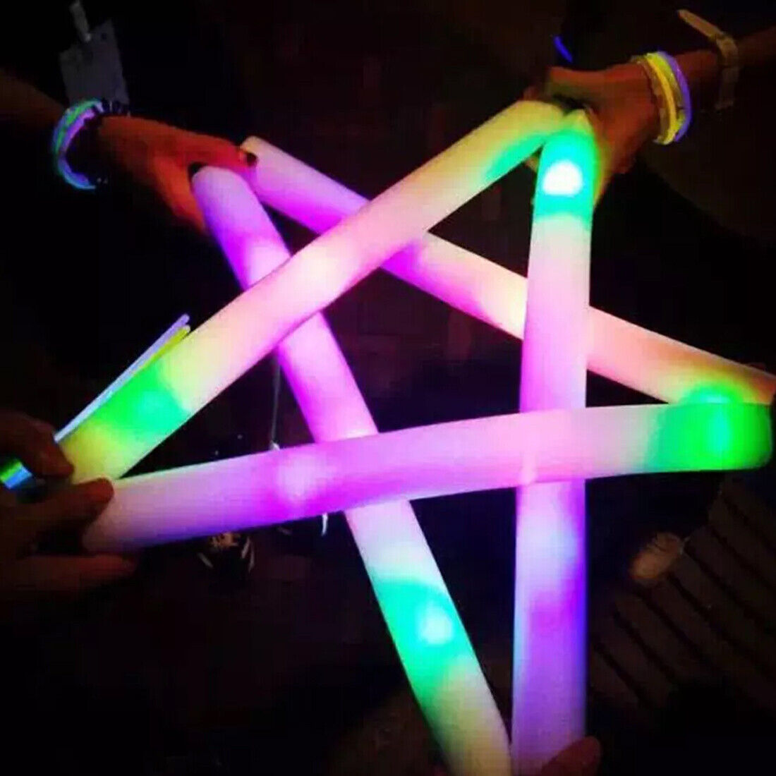 30Pcs LED Foam Stick Flashing MultiColor Glow In Dark White Batons Light Concert 7