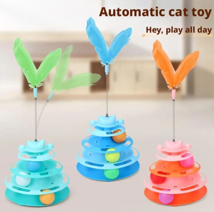 3 Level Cat Toy Turntable With Interactive Spring Feather thumbnail 7