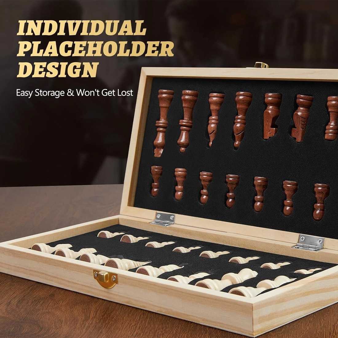 Wooden Magnetic Chess Set, Walnut Wood Color, Two-in-one Folding — image 11