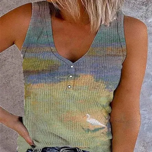 Women's Clothing Graffiti Printing Casual V neck Sleeveless Vest Style 1 - Shop at LoveMi