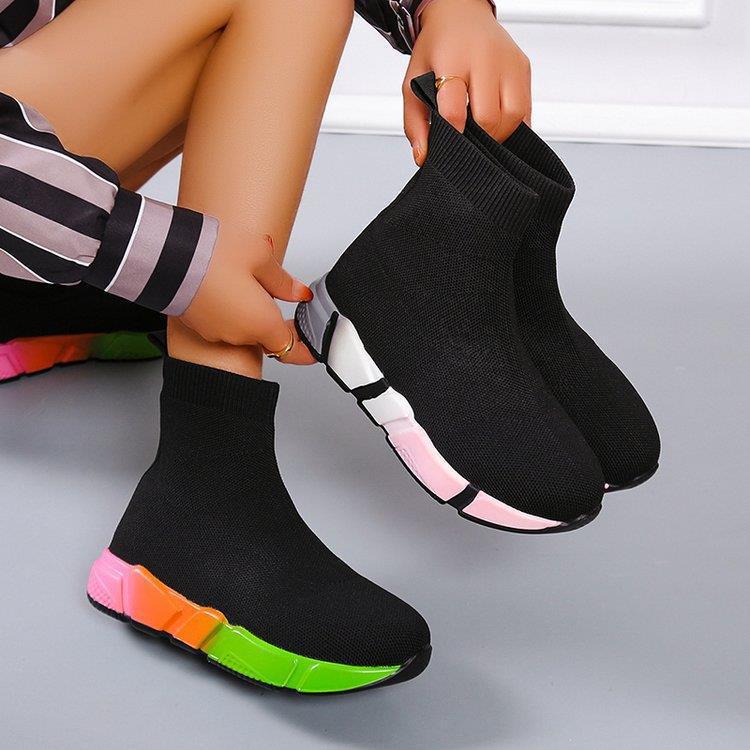 Iridescent Shoes Platform Black Ankle Boots For Women