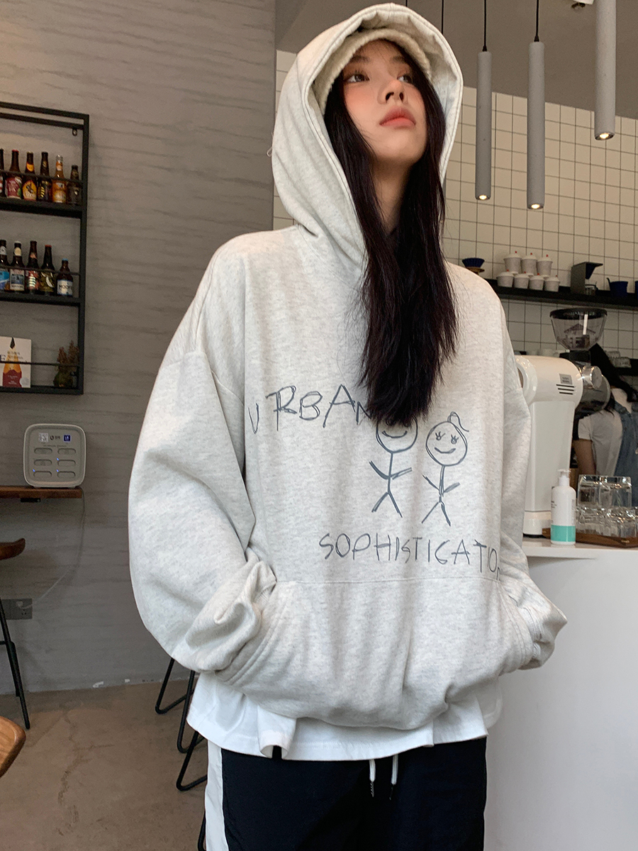 Korean Version Of Fun Print Student Hooded Casual Loose Sweater