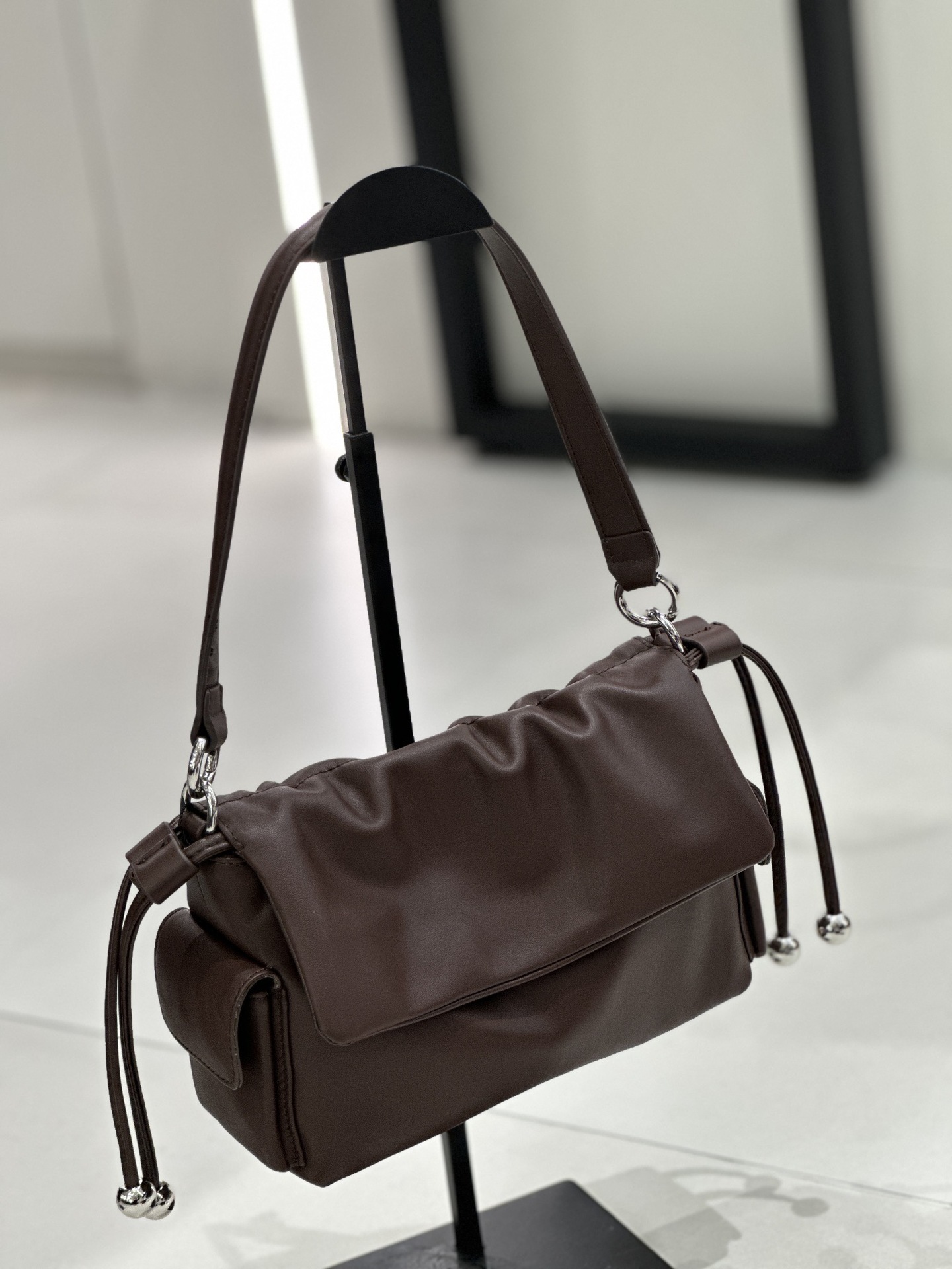 Cross-border Top-grain Leather Cloud Bag, High-end Versatile Genuine Leather Shoulder Bag, Fashionable Drawstring Pleated Underarm Bag 5