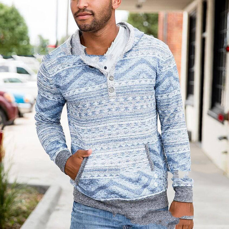 Men's Printed Casual Pullover Hooded Long Sleeve Sweatshirt