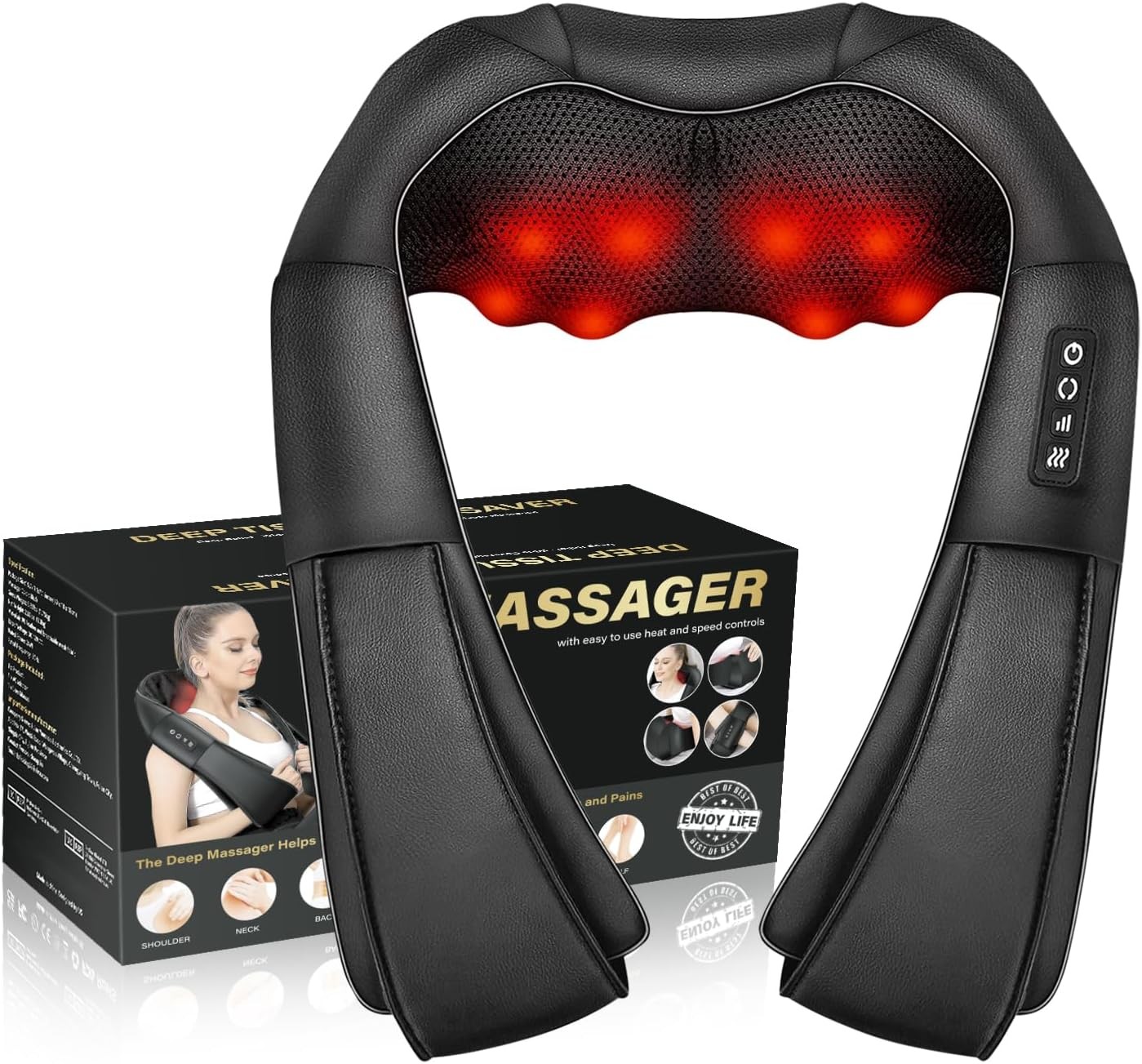 Electric Shiatsu Neck Back Shoulder Massager With Heat & Kneading, Deep Tissue Massage For Home Car Office Use, UK Plug