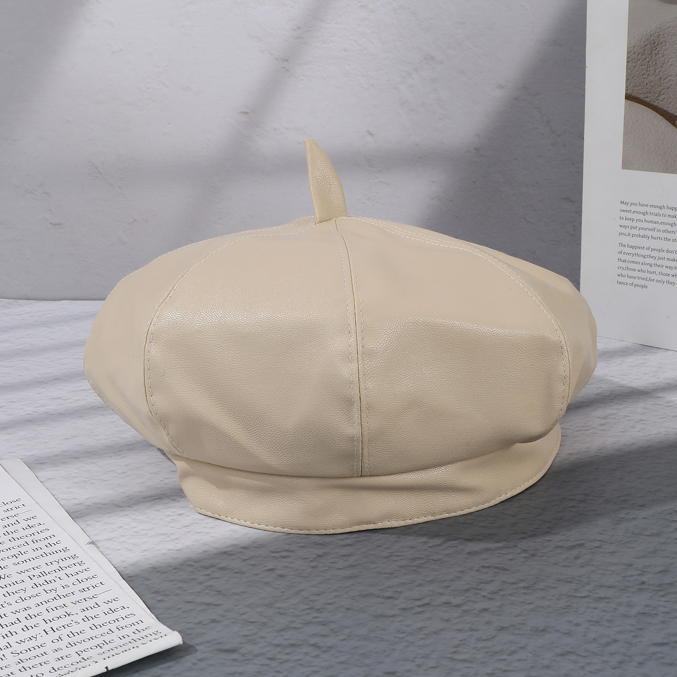 A Solid Color Leather Y2K Style Fashionable Beret For Women, Suitable For Daily Leisure, Commuting, Shopping, Dates And Outings