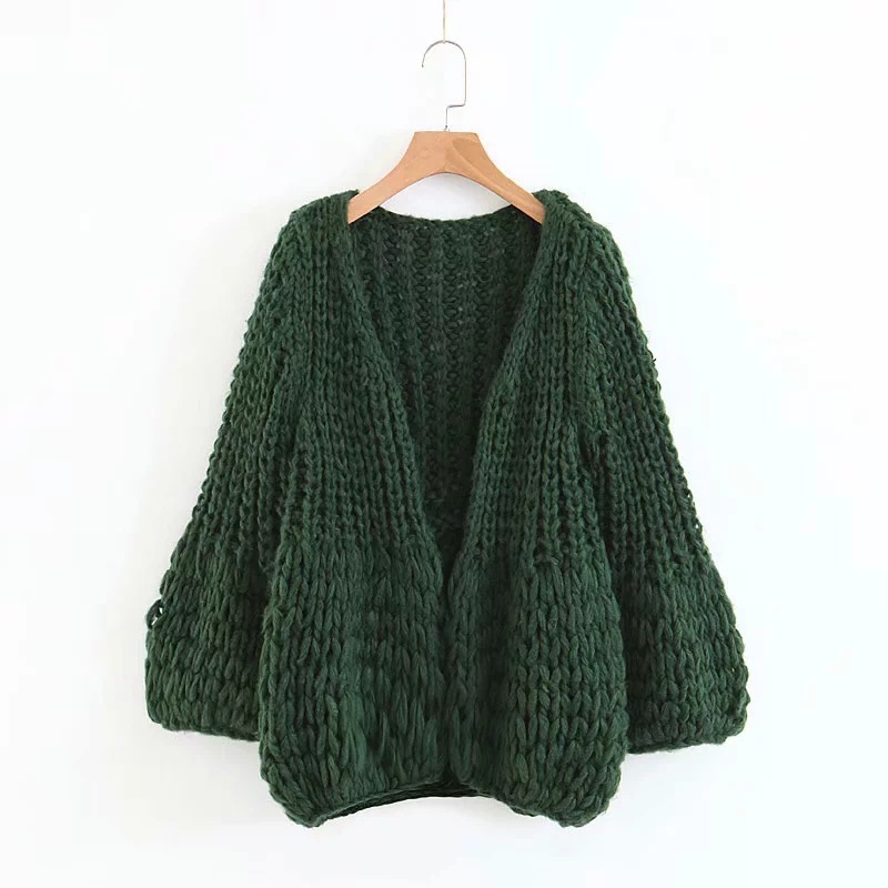 Title 3, Handmade Knitting Pure Color Simple Sweater Car...