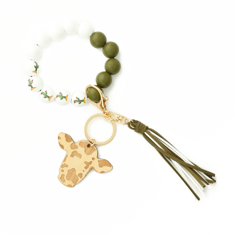 Title 5, Wooden Beads Bracelet Bull Head Keychain